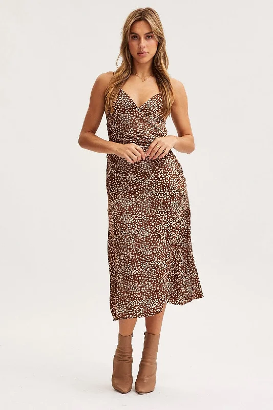 Geo Print Slip Dress Evening Satin