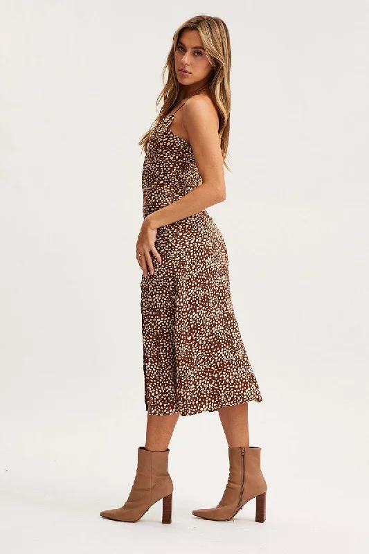 Geo Print Slip Dress Evening Satin