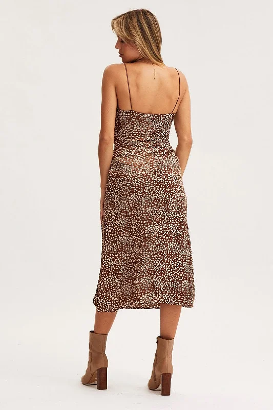 Geo Print Slip Dress Evening Satin