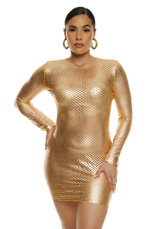 Metallic Laser Cut Bodycon Dress