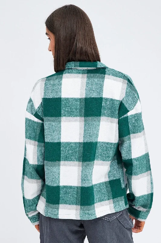 Green Check Print Shirt Long Sleeve