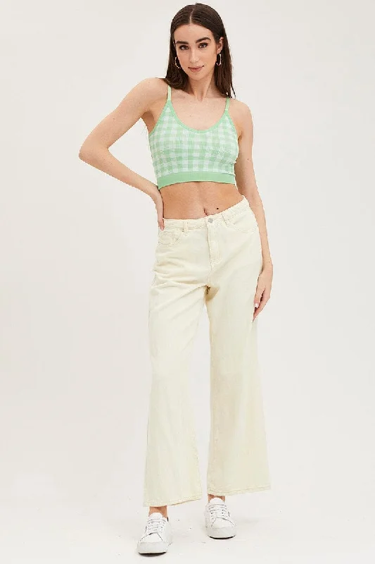 Green Check Singlet Crop Top Seamless