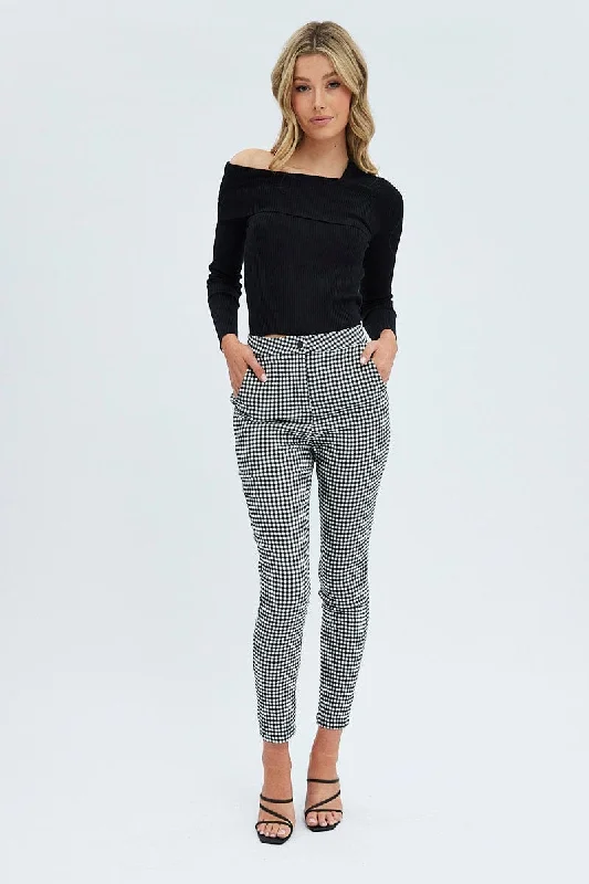 Grey Check Leggings High Rise