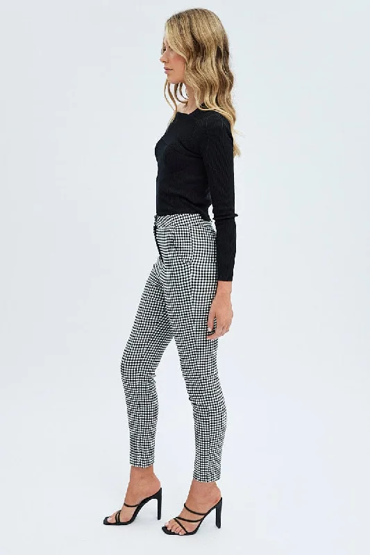 Grey Check Leggings High Rise