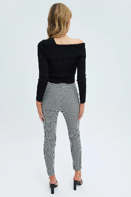 Grey Check Leggings High Rise