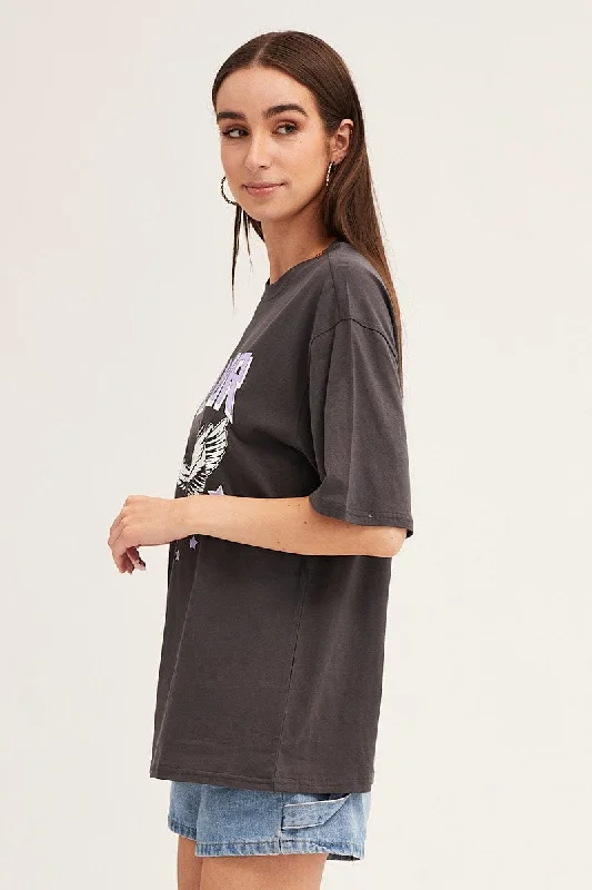 Grey T Shirt Short Sleeve Crew Neck