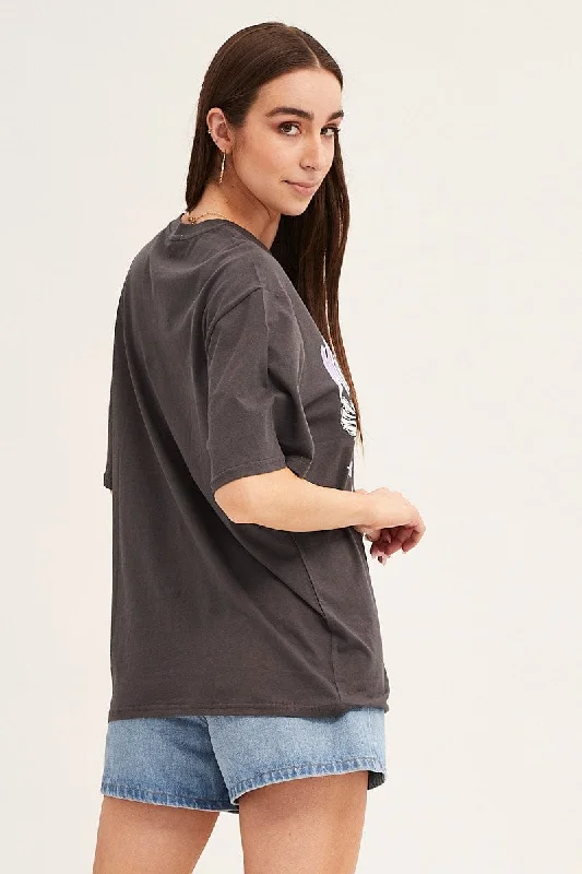 Grey T Shirt Short Sleeve Crew Neck