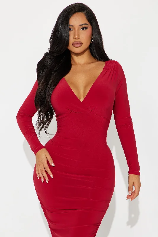 Hannah Long Sleeve Midi Dress - Wine