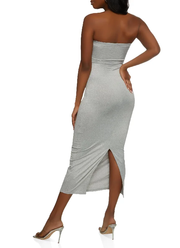 Strapless Back Slit Maxi Dress