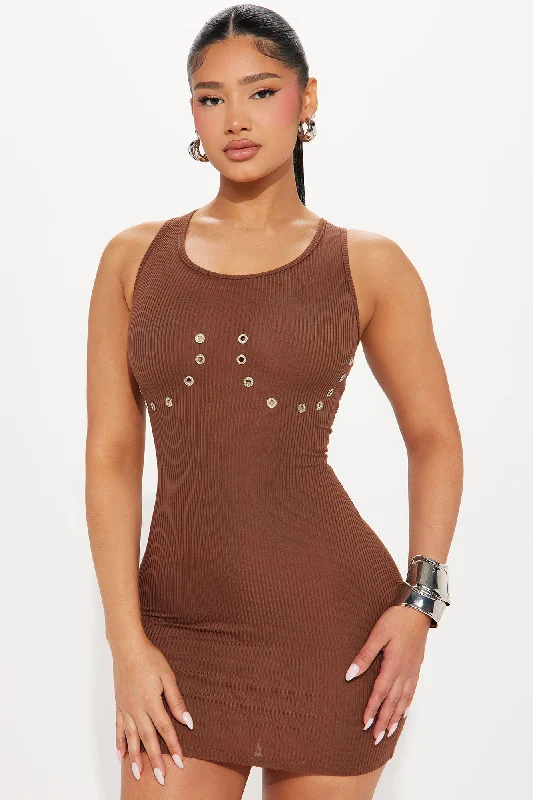 Her Curves Rhinestone Mini Dress - Brown