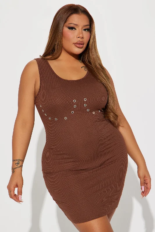 Her Curves Rhinestone Mini Dress - Brown