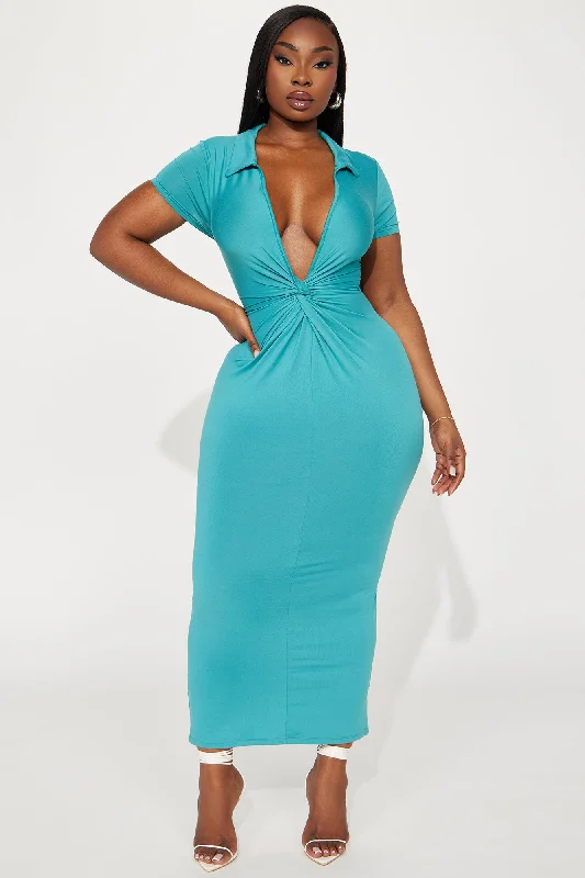 Hollie Collared Midi Dress - Jade