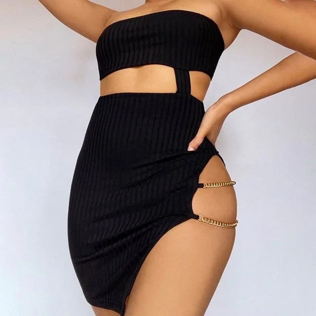 Chain Sexy Bandage Vestidos Dress