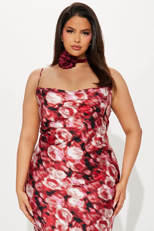 Hot Date Satin Maxi Dress - Burgundy