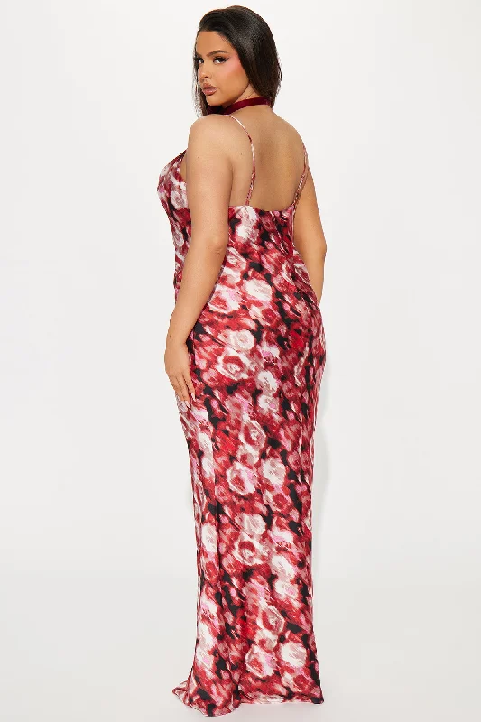 Hot Date Satin Maxi Dress - Burgundy