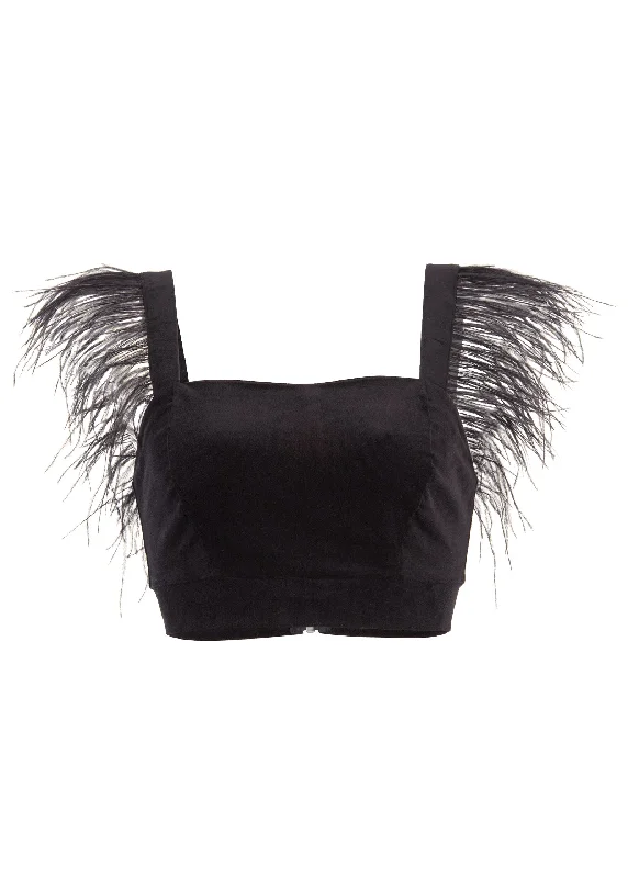 Feather trim crop top - Black