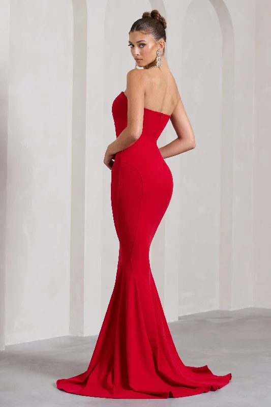 Impress Me | Red Strapless Bandeau Fishtail Maxi Dress