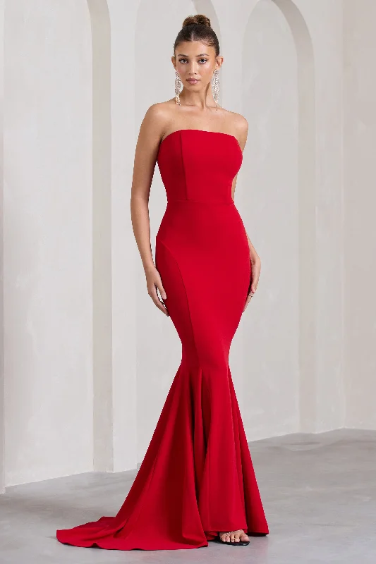 Impress Me | Red Strapless Bandeau Fishtail Maxi Dress