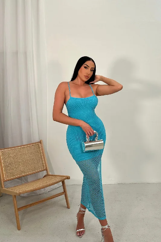 In A Daze Fishnet Maxi Dress - Aqua