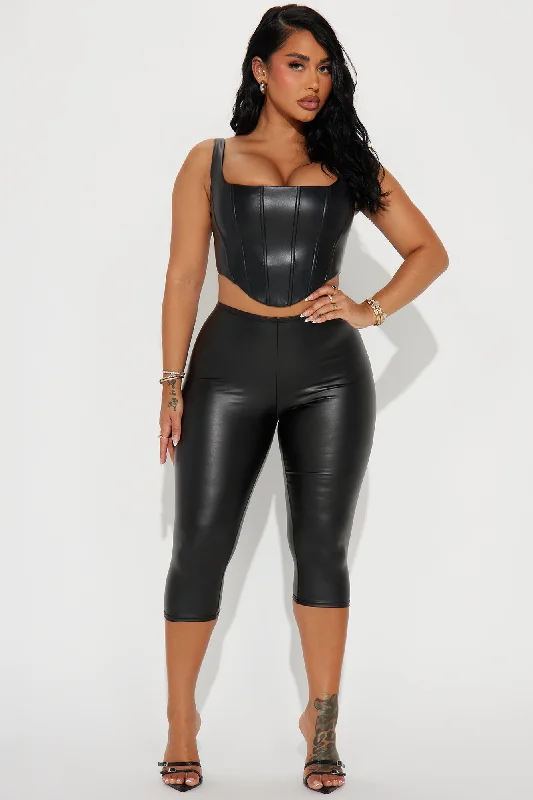 In My Presence Faux Leather Capri Legging - Black