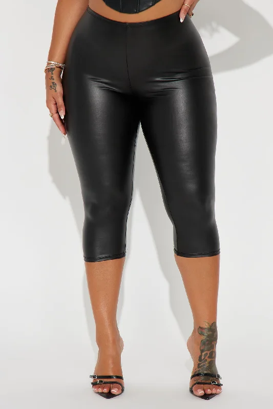 In My Presence Faux Leather Capri Legging - Black