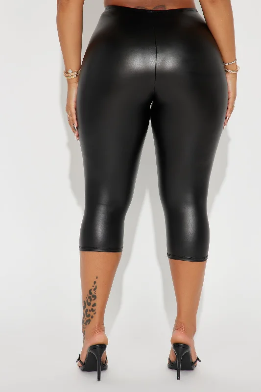 In My Presence Faux Leather Capri Legging - Black