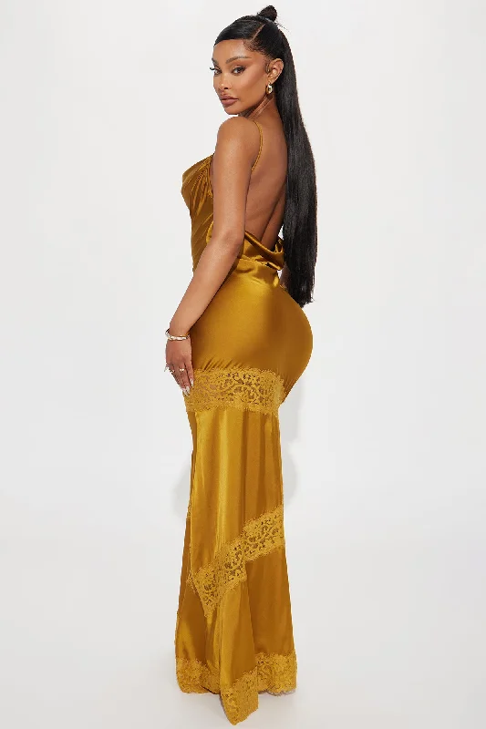 Inside Out Satin Maxi Dress - Gold