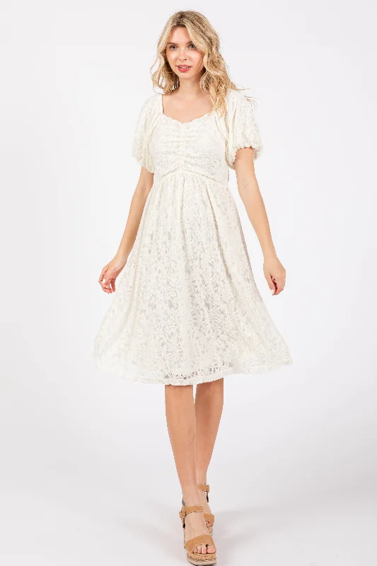 Ivory Lace Puff Sleeve Dress