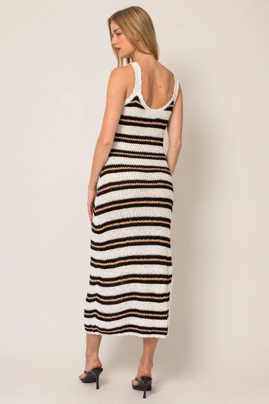 Ivory Stripe Crochet Maxi Dress