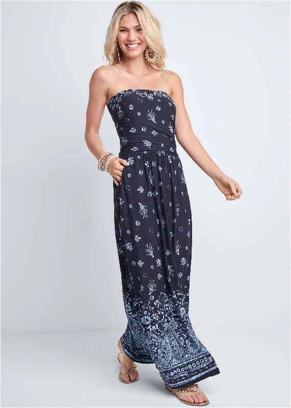 Strapless print maxi dress - Navy Multi