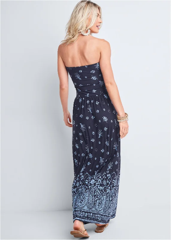 Strapless print maxi dress - Navy Multi