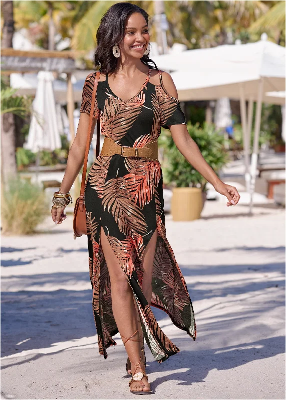 Cold-shoulder maxi dress - Black Multi