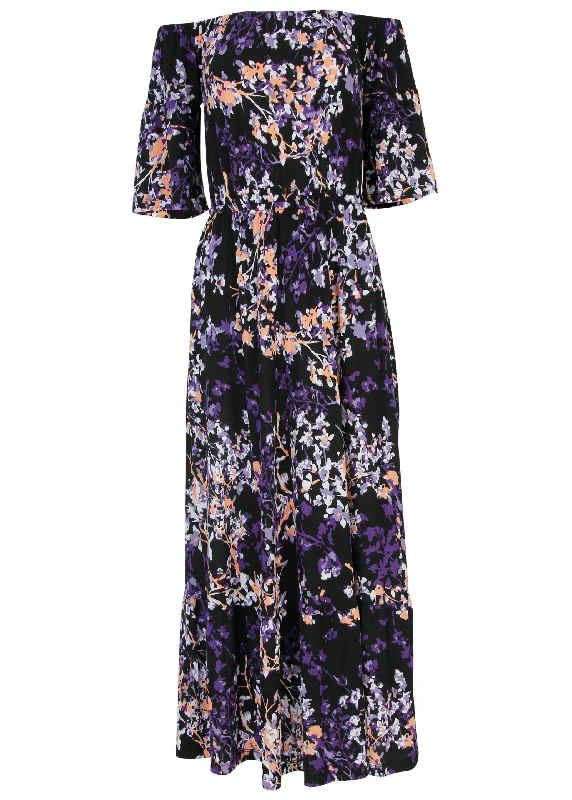 Off-the-shoulder maxi dress - Purple Multi