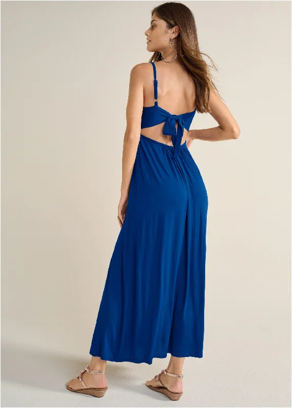 Open tie-back maxi dress  - Blue