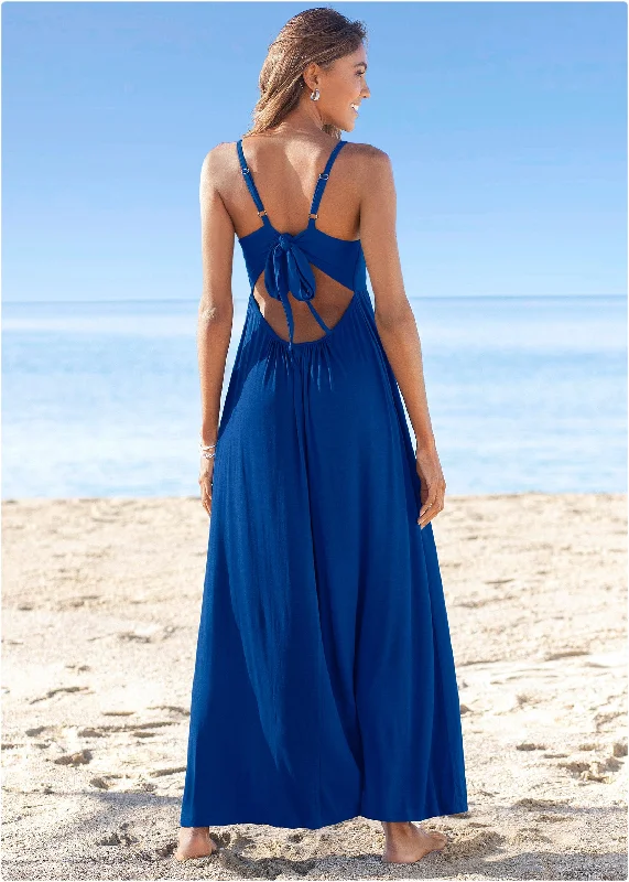 Open tie-back maxi dress  - Blue