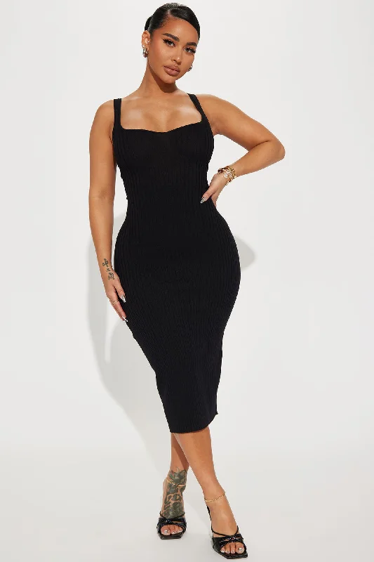 Janelle Knit Midi Dress - Black