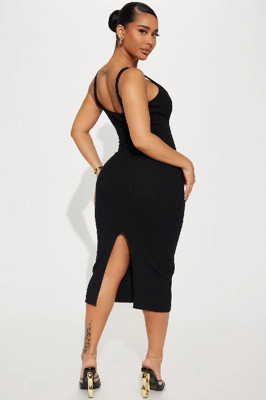 Janelle Knit Midi Dress - Black