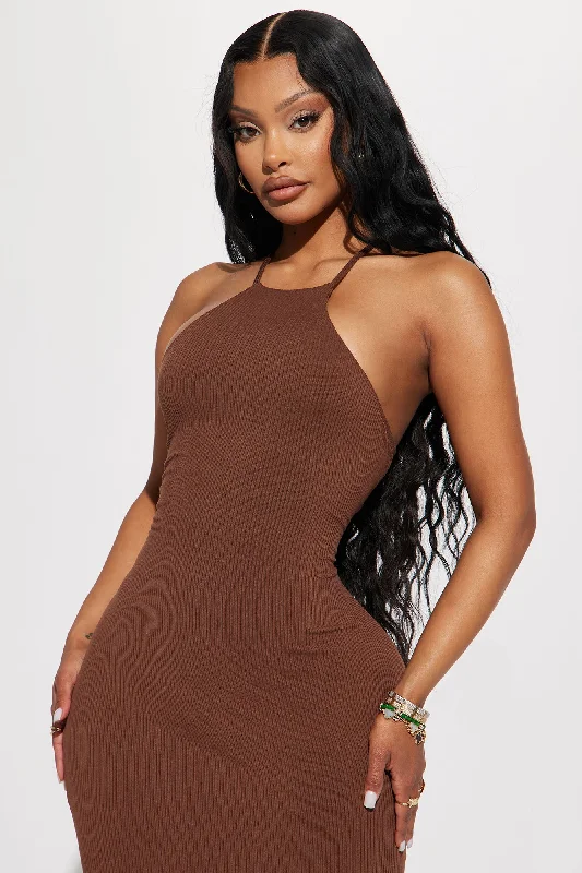 Jill Ribbed Midi Dress - Brown