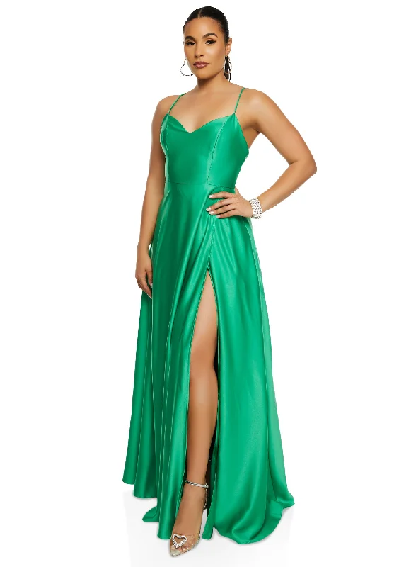 Satin Criss Cross Back Maxi Dress