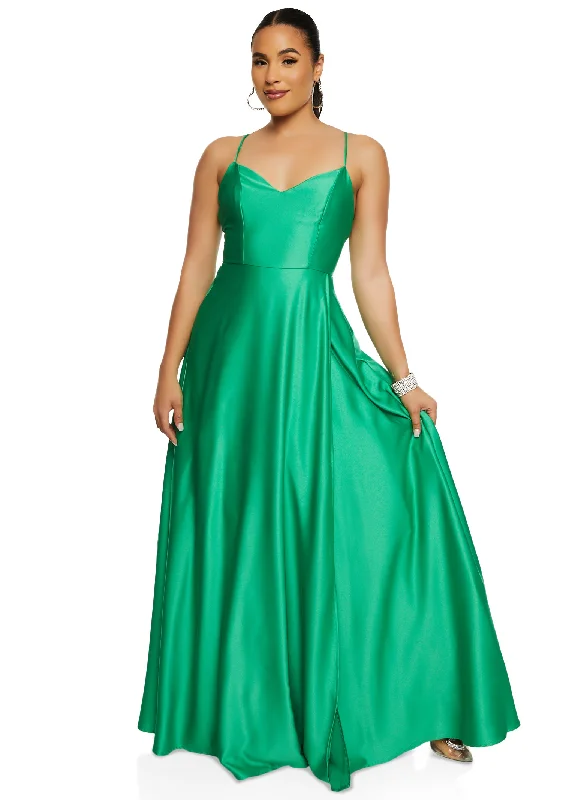 Satin Criss Cross Back Maxi Dress