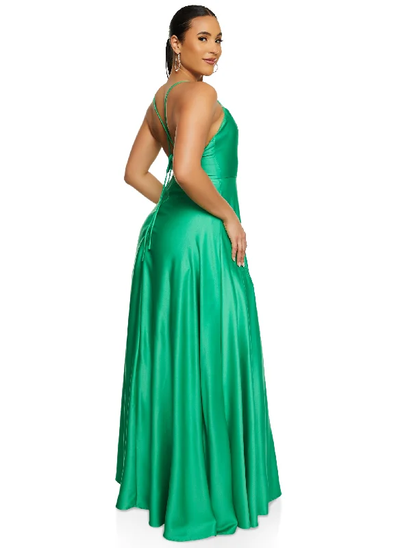 Satin Criss Cross Back Maxi Dress