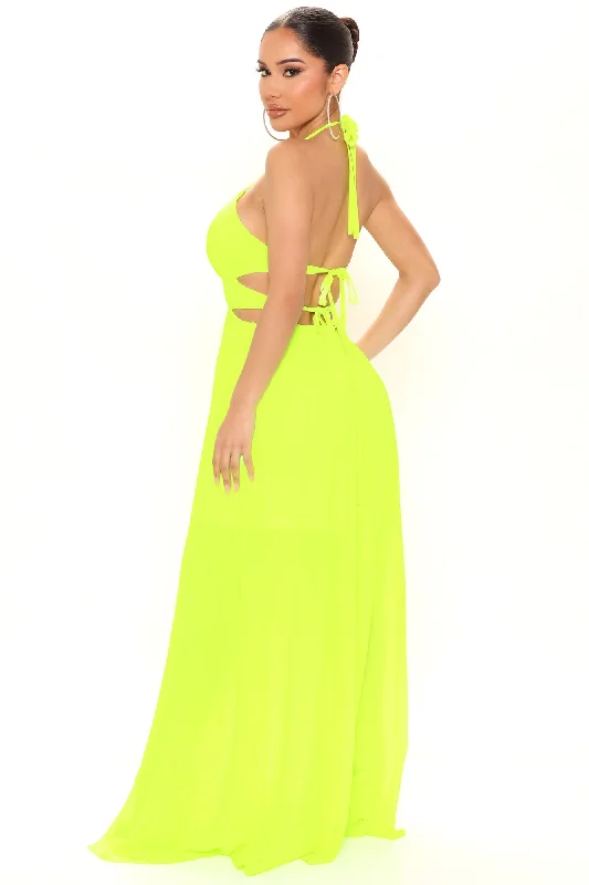 Kenz Halter Maxi Dress - Neon Yellow