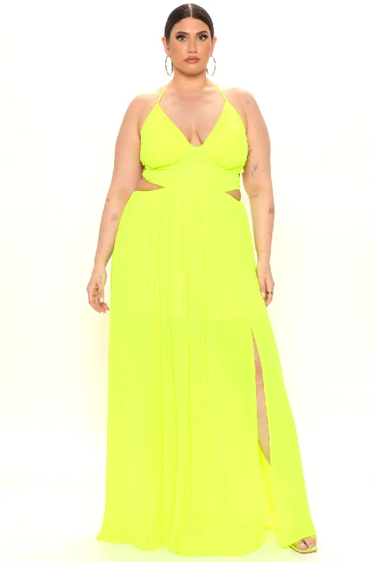 Kenz Halter Maxi Dress - Neon Yellow