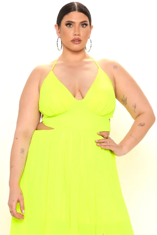 Kenz Halter Maxi Dress - Neon Yellow