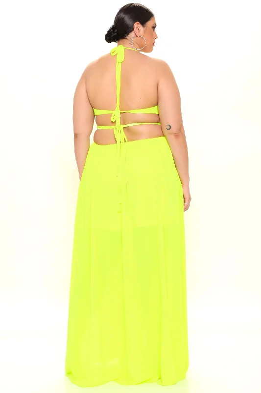 Kenz Halter Maxi Dress - Neon Yellow