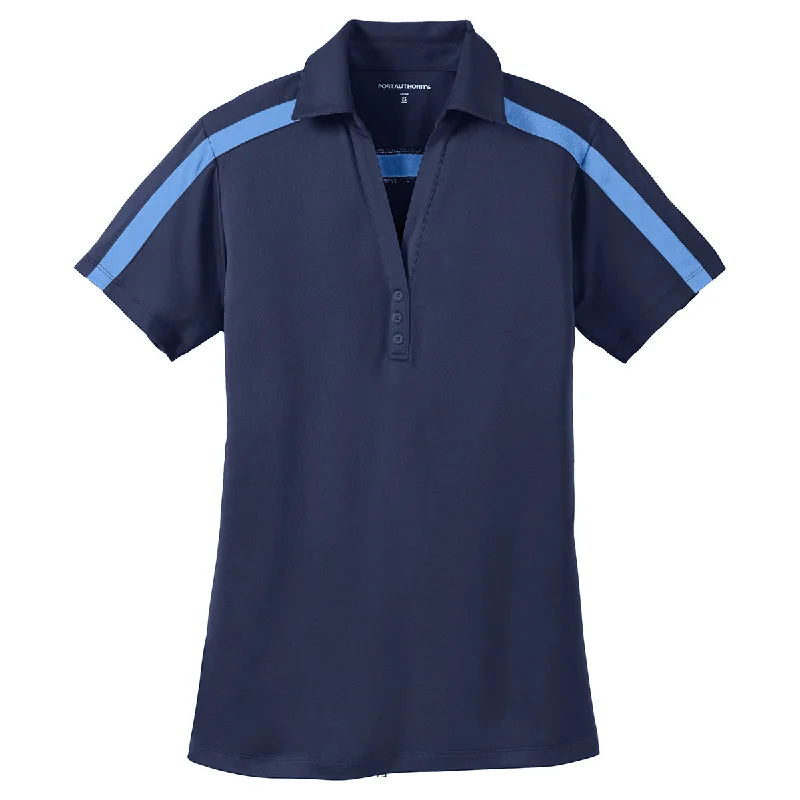 Port Authority Women's Navy/Carolina Blue Silk Touch Performance Colorblock Stripe Polo