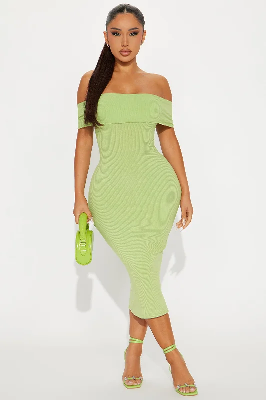 Lacie Ribbed Midi Dress - Lime