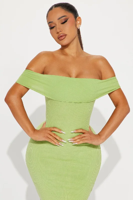 Lacie Ribbed Midi Dress - Lime