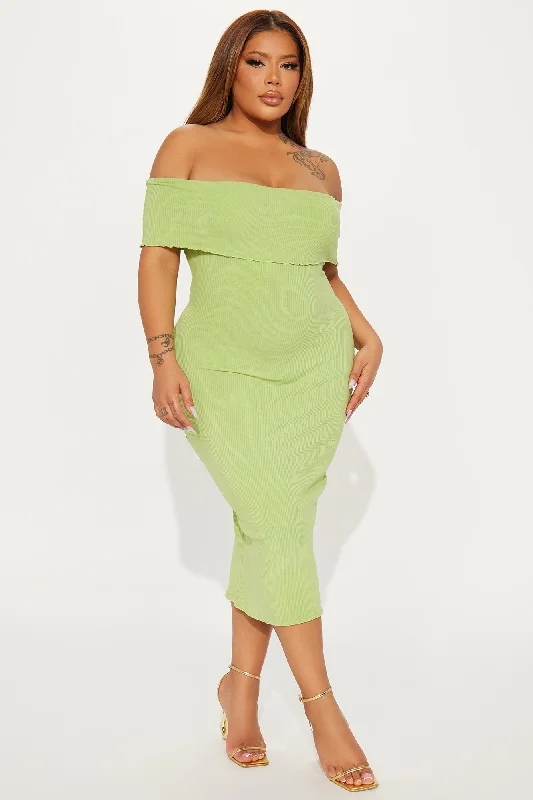 Lacie Ribbed Midi Dress - Lime