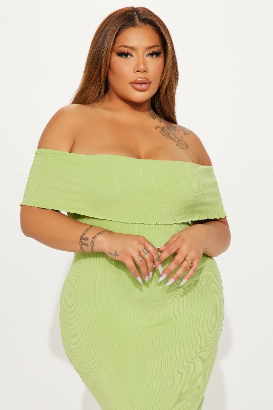 Lacie Ribbed Midi Dress - Lime